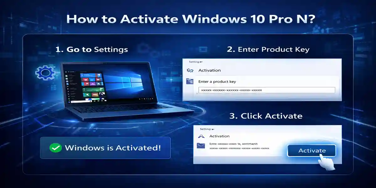 "Step-by-Step Image for Activating Windows 10 Pro N"