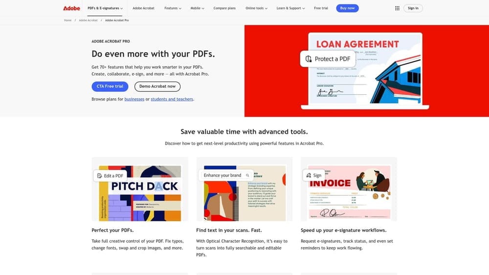 9 Best PDF Editor Software in 2026 (For Every Budget and Use Case) 3 Screenshot of Adobe Acrobat Pro DC website