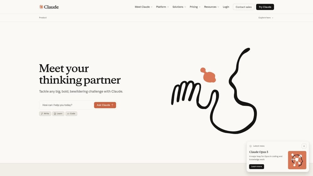 Screenshot of Claude (Anthropic) website