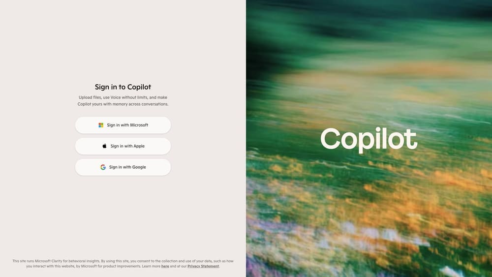 Screenshot of Microsoft Copilot website
